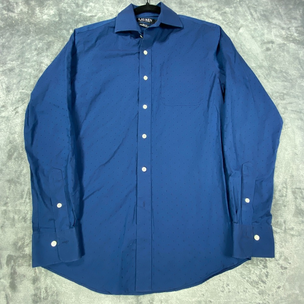 Ralph Lauren‎ Shirt Mens 15 34/35 Large Blue Geometric Black Label Slim Non Iron